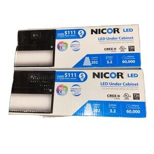 2 NICOR Lighting 8" Black LED Under Cabinet Light NUC-3-08-BK